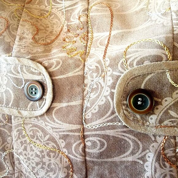 Brown Embroidered Paisley Zip-Up Jacket With High Collar & Back Buttoned details - Picture 5 of 15